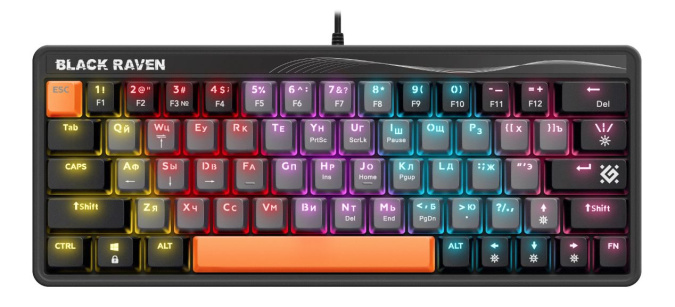 картинка Клавиатура игровая механическая Defender Black Raven GK-417 RU,Rainbow,63кн серый от интернет-магазина itsklad.kz
