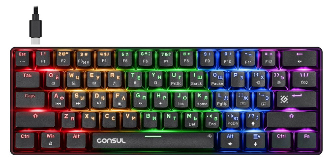 картинка Клавиатура игровая механическая Defender Consul GK-220 RU,Rainbow,61кн,крас.свитчи черный от интернет-магазина itsklad.kz