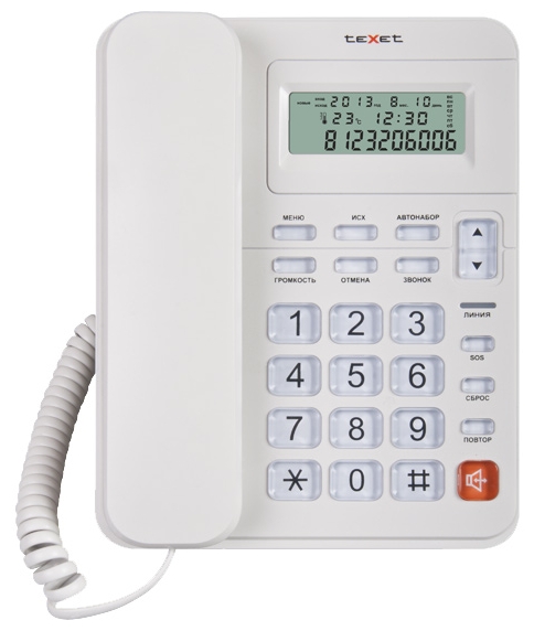 картинка Телефон проводной Texet TX-250 белый от интернет-магазина itsklad.kz