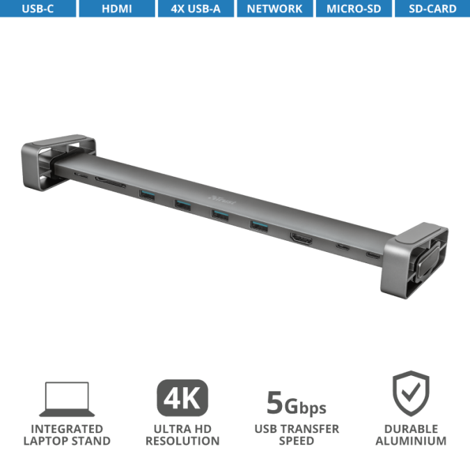 картинка Разветвитель Trust Dalyx Aluminium 10-in-1 USB-C  от интернет-магазина itsklad.kz