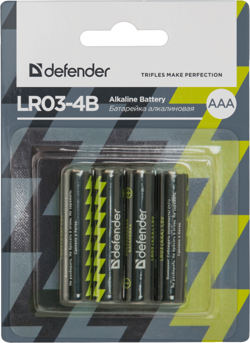 картинка Элемент питания LR03 AAA Defender Alkaline LR03-4B - 4 штуки в блистере от интернет-магазина itsklad.kz