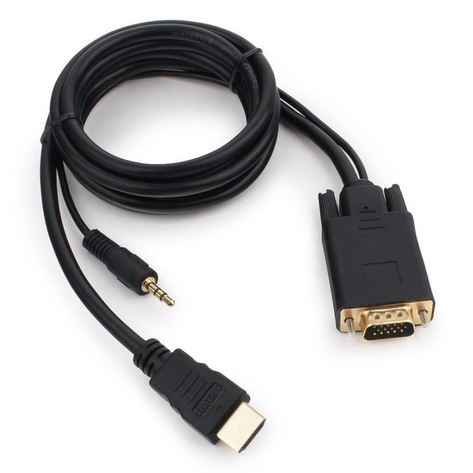 картинка Кабель HDMI->VGA Cablexpert A-HDMI-VGA-03-6, 19M/15M + 3.5Jack, 1.8м, черный, позол.разъемы, пакет от интернет-магазина itsklad.kz