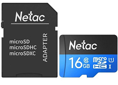 Карта памяти MicroSD 16GB Class 10 U1 Netac P500 NT02P500STN-016G-R с адаптером SD