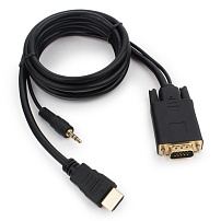 Кабель HDMI->VGA Cablexpert A-HDMI-VGA-03-6, 19M/15M + 3.5Jack, 1.8м, черный, позол.разъемы, пакет