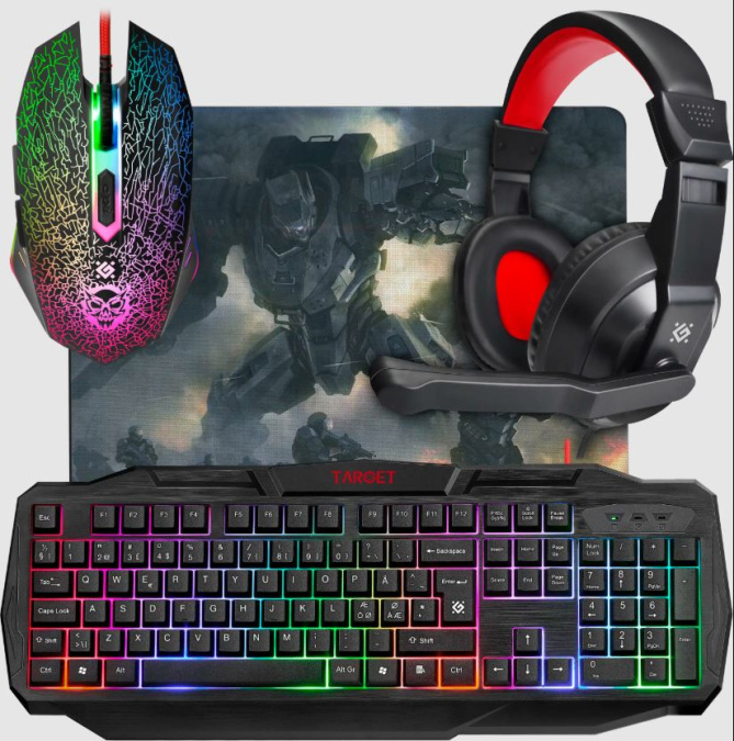 картинка Комплект игровой Defender Target MKP-350 RU, мышь+клавиатура+ковер+гарнитура от интернет-магазина itsklad.kz