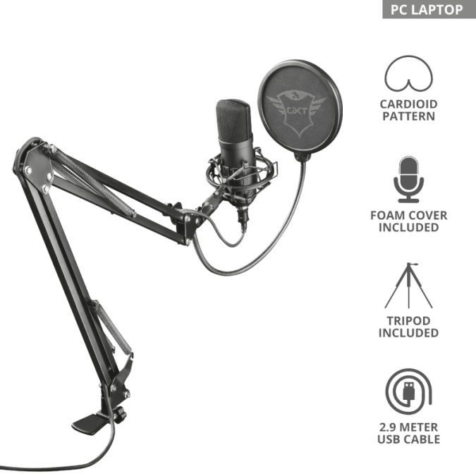 картинка Студийный USB-микрофон Trust GXT 252 EMITA PLUS STREAMING MICROPHONE от интернет-магазина itsklad.kz