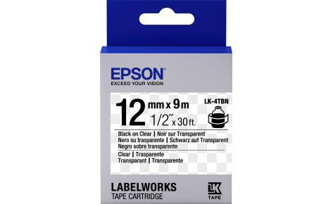 картинка Лента Epson C53S654012 LC-4TBN9 Прозрачная лента 12мм, Прозр./Черн., 9м от интернет-магазина itsklad.kz