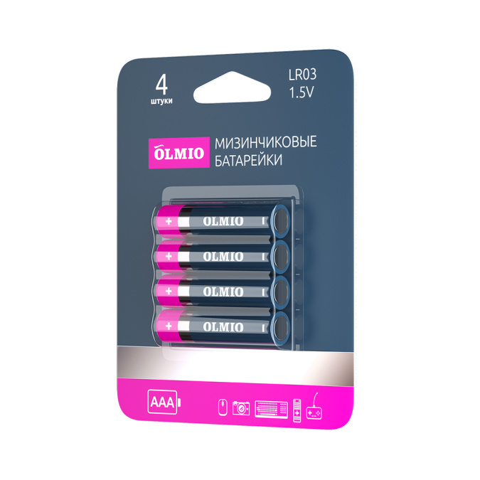 картинка Элемент питания LR03 AAA Olmio Alkaline LR03 - 4 штуки в упаковке от интернет-магазина itsklad.kz