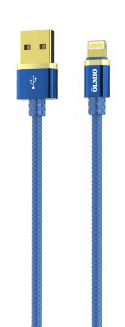 картинка Кабель OLMIO DELUXE, USB 2.0 - lightning, 1м, 2.1A, синий от интернет-магазина itsklad.kz