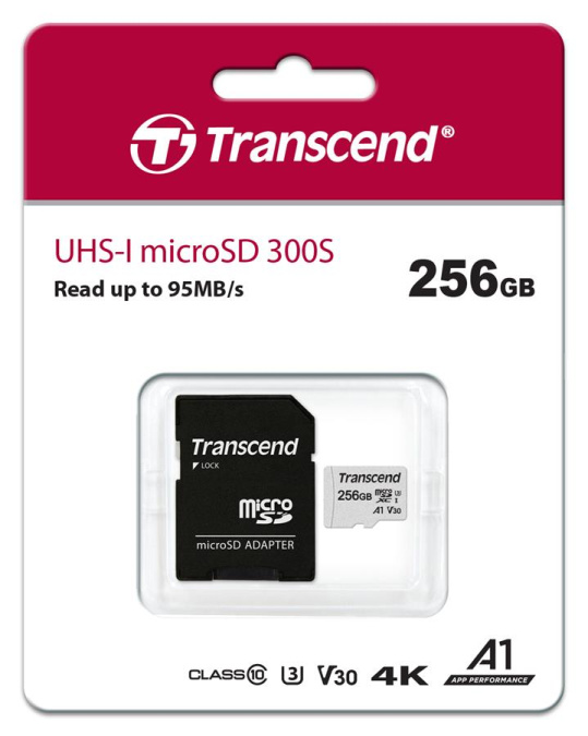 картинка Карта памяти MicroSD 256GB Class 10 U3 A1 Transcend TS256GUSD300S-A от интернет-магазина itsklad.kz