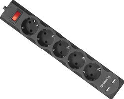 картинка Сетевой фильтр Defender DFS 755 - 5,0 М, 5 розеток, 2xUSB, черный от интернет-магазина itsklad.kz