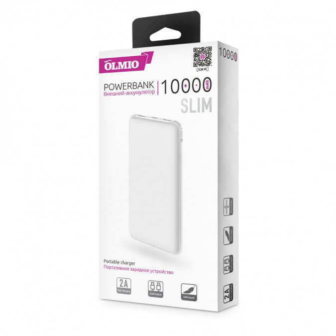 Зарядное устройство Power bank Olmio Slim 10000 mAh белый