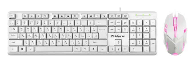картинка Комплект проводной клавиатура+мышь Defender Motion C-977 RU белый от интернет-магазина itsklad.kz