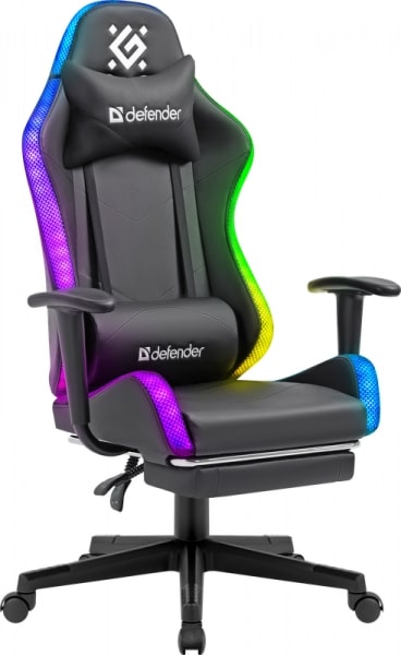 картинка Игровое кресло Defender Watcher (M) RGB, подставка под ноги, черный от интернет-магазина itsklad.kz