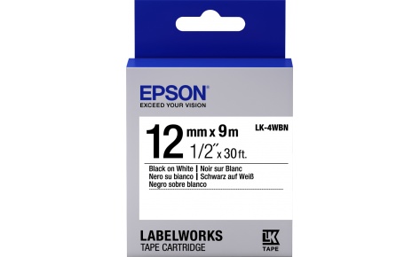 картинка Лента Epson C53S654021 LK4WBN Стандартная лента 12мм, Бел./Черн., 9м от интернет-магазина itsklad.kz