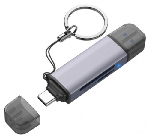 картинка Кардридер Netac WK13GYCN USB3.0+Type-C SD/microSD серый от интернет-магазина itsklad.kz