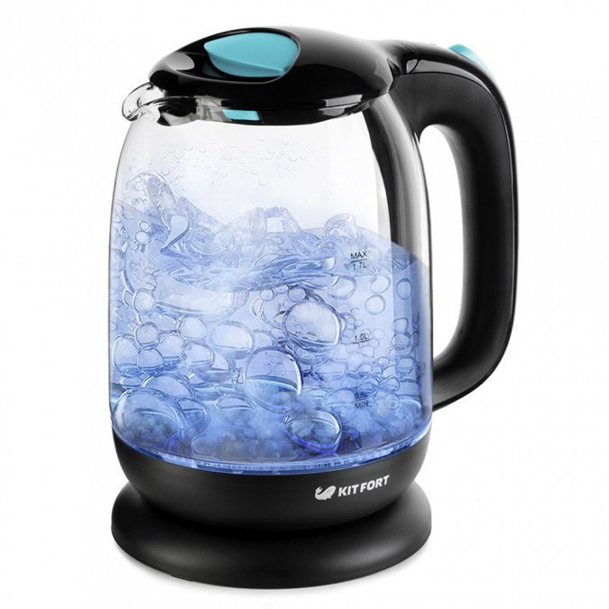 картинка Электрический чайник Kitfort KT-625-1 черно-голубой от интернет-магазина itsklad.kz