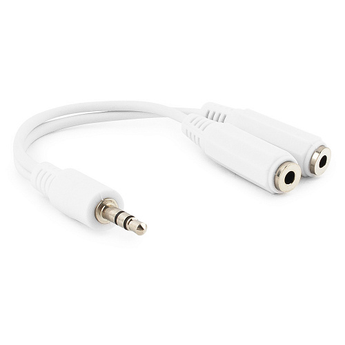 картинка Кабель разветвитель аудио сигнала Cablexpert CCA-415W, джек3.5 папа->2х джек3.5 мама, 10см, белый от интернет-магазина itsklad.kz