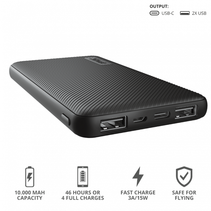 картинка Зарядное устройство Power bank Trust Primo Ultra-thin 10000 черный от интернет-магазина itsklad.kz