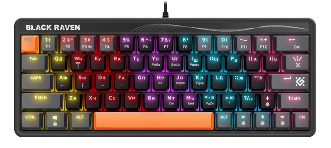 картинка Клавиатура игровая механическая Defender Black Raven GK-417 RU,Rainbow,63кн черный от интернет-магазина itsklad.kz