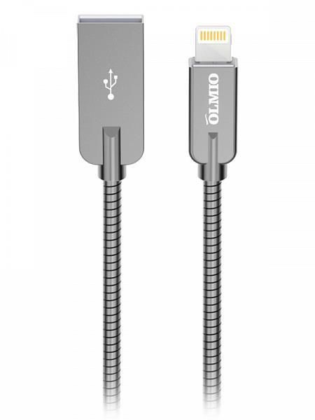 картинка Кабель Olmio Steely, USB 2.0 - lightning, 1.2м, 2.1A, серый от интернет-магазина itsklad.kz