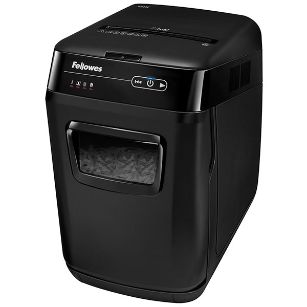 картинка Шредер Fellowes® AutoMax® 150C, автоподача, DIN P-4, 4х38мм, 150лст. авто, 8 ручн., 32 лтр., авторев от интернет-магазина itsklad.kz