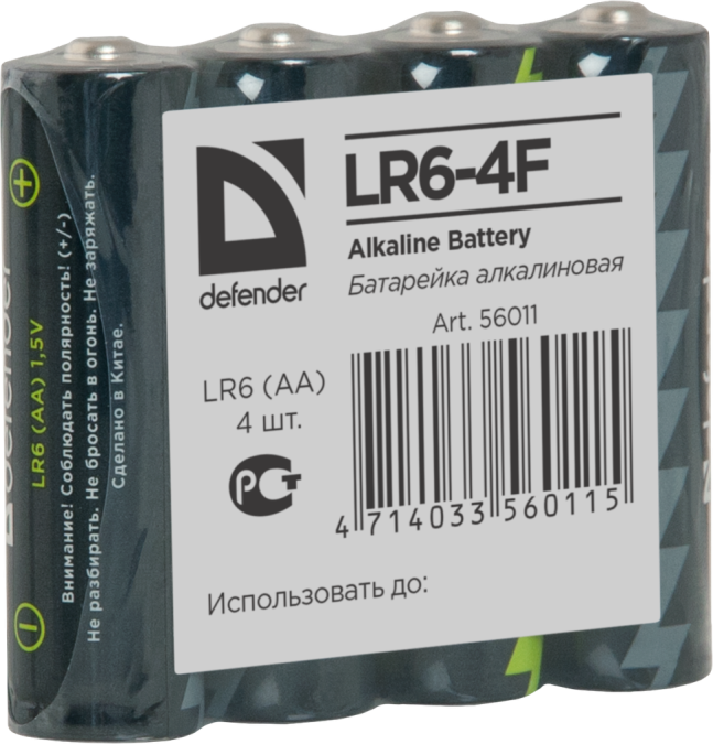 картинка Элемент питания LR6 AA Defender Alkaline LR6-4F - 4штуки в пленке от интернет-магазина itsklad.kz