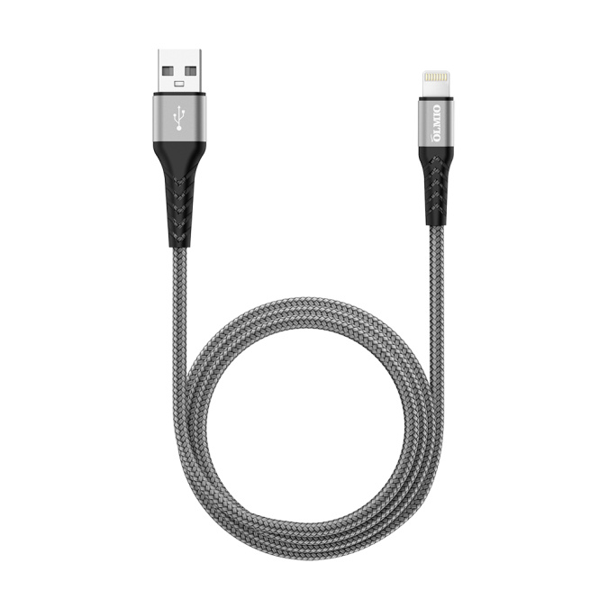 картинка Кабель Olmio MFI STRONG, USB 2.0 - lightning, 1.2м, 2.4A, серый от интернет-магазина itsklad.kz