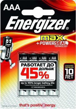 Элемент питания LR03 AAA Energizer MAX  Alkaline 4 штуки в блистере