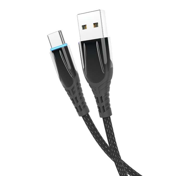 картинка Кабель Olmio SmartLED, USB 2.0 - Type-C, 1,2м, 2.1A, черный от интернет-магазина itsklad.kz