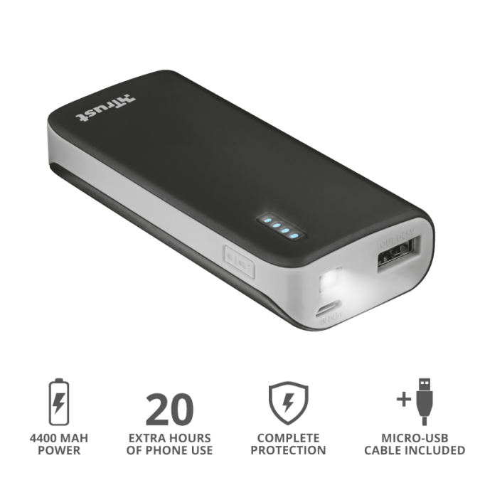 картинка Зарядное устройство Trust UR PRIMO POWERBANK 4400 - BLACK от интернет-магазина itsklad.kz