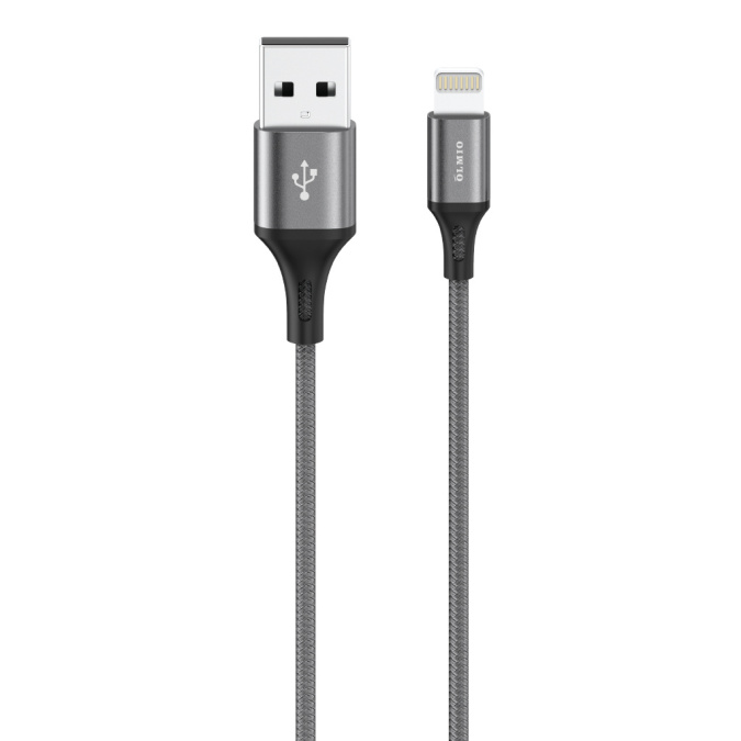 картинка Кабель Olmio BASIC, USB 2.0 - lightning, 1.2м, 2.1A, текстильная оплетка, серый от интернет-магазина itsklad.kz