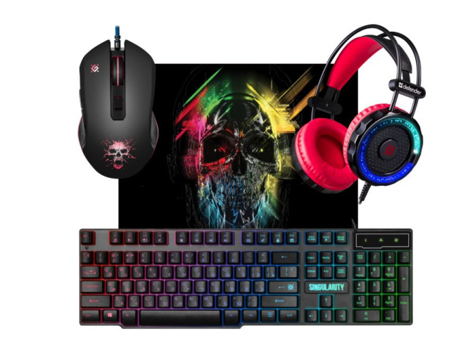 картинка Комплект игровой Defender Singularity MKP-118 мышь+клавиатура+гарнитура+ков. черный от интернет-магазина itsklad.kz