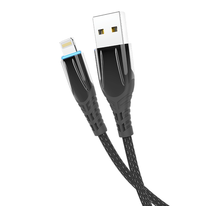картинка Кабель Olmio SmartLED, USB 2.0 - lightning, 1,2м, 2.1A, черный от интернет-магазина itsklad.kz