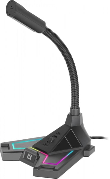 картинка Игровой стрим микрофон Defender Pitch GMC 200 3,5 мм, LED, черный от интернет-магазина itsklad.kz