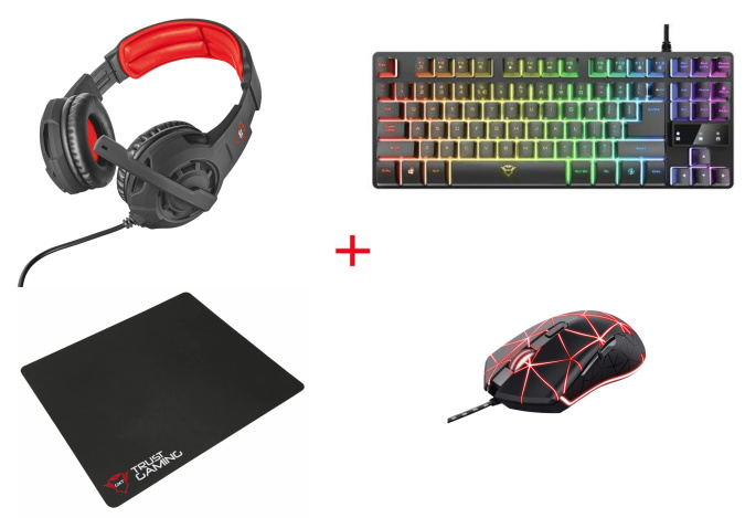картинка Клавиатура Trust RU GXT 833 THADO + Мышь GXT 133 LOCX + Наушники GXT 310 + Коврик GXT 752 M от интернет-магазина itsklad.kz