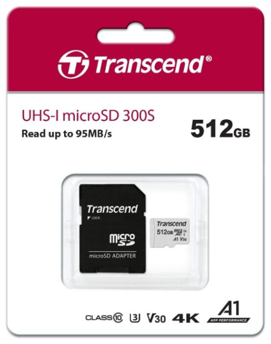 картинка Карта памяти MicroSD 512GB Class 10 U3 A1 Transcend TS512GUSD300S-A от интернет-магазина itsklad.kz