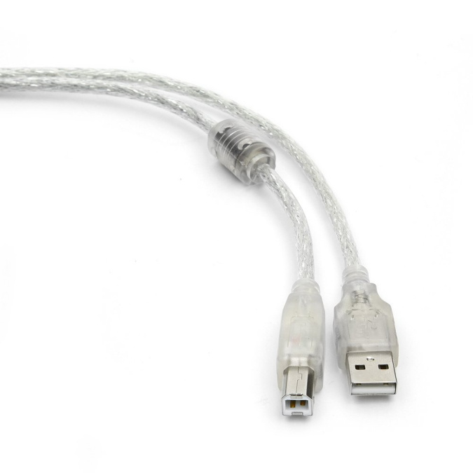 картинка Кабель USB 2.0 Pro Cablexpert CCF-USB2-AMBM-TR-6, AM/BM, 1,8м, экран, феррит.кольцо, прозрачный, пак от интернет-магазина itsklad.kz