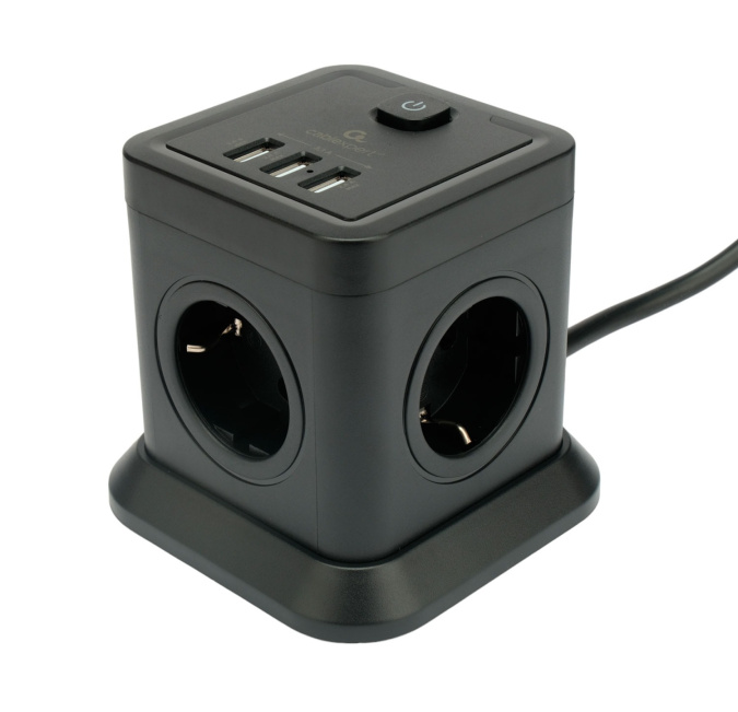 картинка Сетевой фильтр Cablexpert Tower TWR-4-U3-B-2, 4р, 10А, 3xUSB, 3.1А, 2м, ур.защ. 2+, коробка черный от интернет-магазина itsklad.kz