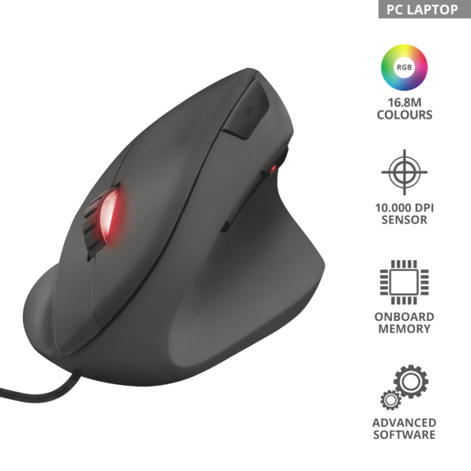 картинка Мышь игровая Trust GXT144 Rexx Ergonomic Vertical черная от интернет-магазина itsklad.kz