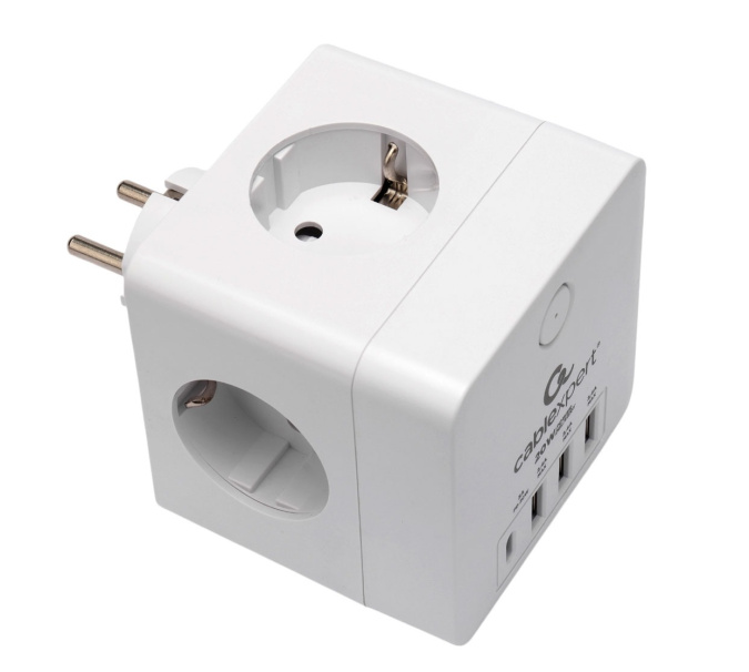 картинка Сетевой фильтр Cablexpert Cube, CUBE-4-CU3-W, 4р, 16А, 1xType-C PD, 3хUSB, ур.защ. 2+, коробка белый от интернет-магазина itsklad.kz
