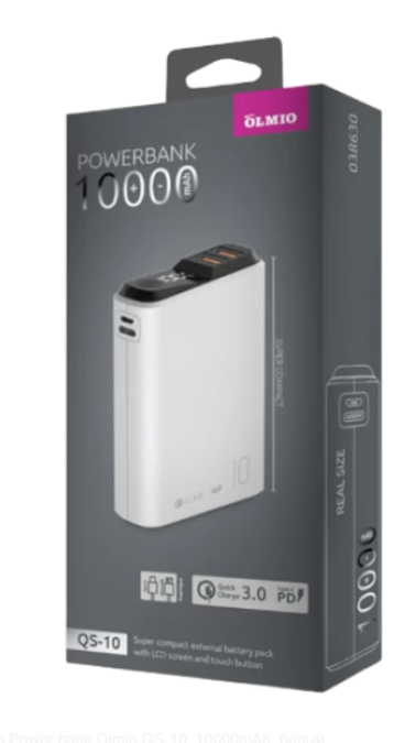 картинка Зарядное устройство Power bank Olmio QS-10, 10000mAh, белый от интернет-магазина itsklad.kz