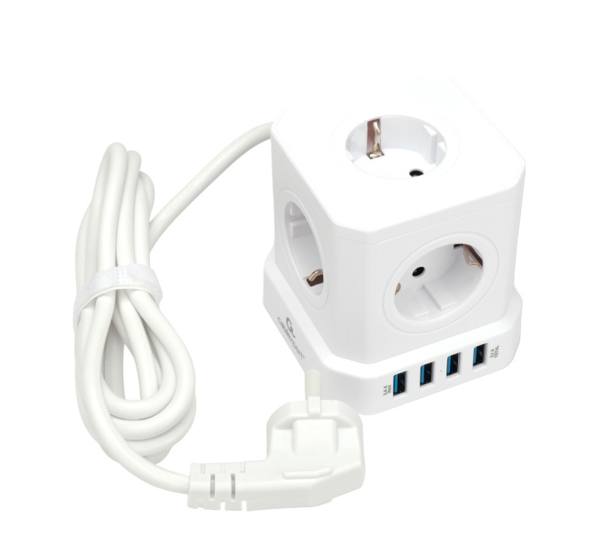картинка Сетевой фильтр Cablexpert Tower 5р, TWR-5-U4-W-3, 10А, 4хUSB, 3.1А, 3м, ур.защ. 4+, коробка белый от интернет-магазина itsklad.kz