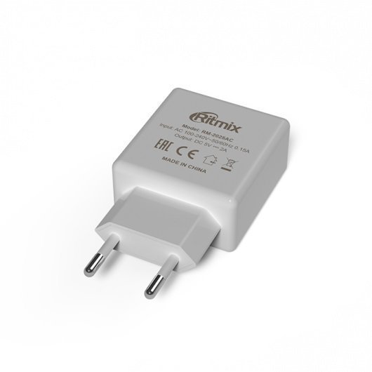 картинка Зарядное устройство сетевое Ritmix RM-2025AC белый 2 USB от интернет-магазина itsklad.kz