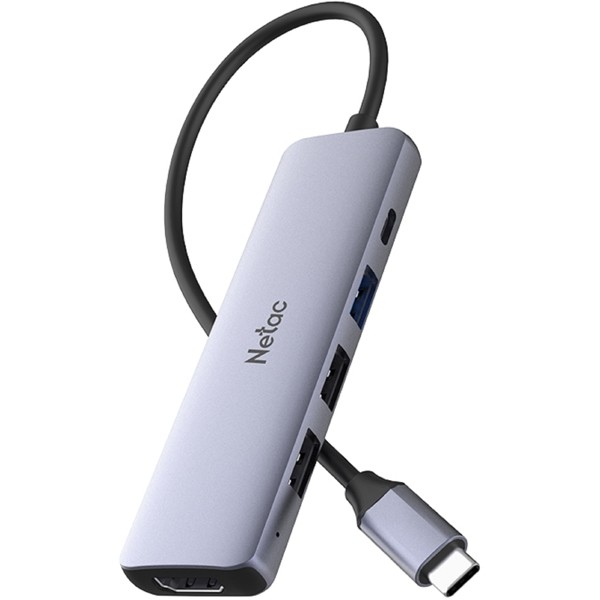картинка Разветвитель Netac WF13 HUB Type-C to USB3.0+USB2.0x2+100W PD+HDMI серый от интернет-магазина itsklad.kz