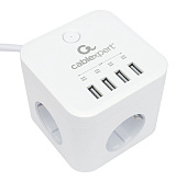 Сетевой фильтр Cablexpert Cube CUBE-3-U4-W-1.5, 3р, 10А, 4хUSB, 1.5м, ур.защиты 4+, коробка белый