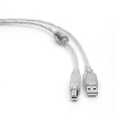 Кабель USB 2.0 Pro Cablexpert CCF-USB2-AMBM-TR-10, AM/BM, 3м, экран, феррит.кольцо, прозрачный, паке