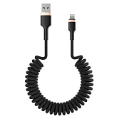 Кабель Olmio SPRING, USB 2.0 - lightning, 1.5м, 2.4A, черный