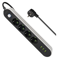 Удлинитель Defender без заземления R210 3 м, 4 розетки, 3xUSB, черный