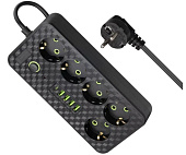 Удлинитель Defender без заземления R218 3 м, 5 розеток, 4xUSB, 1xType-C, черный